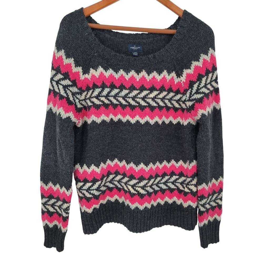 American Eagle Multicolor Wool Blend Fair Isle Cabincore Winter Knit Sweater M